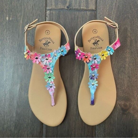 Beverly Hills Polo Club Floral Colorful Sandals Girls 4 - Picture 1 of 5
